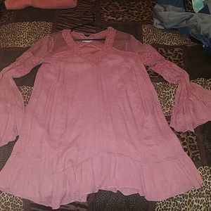 Bell sleeve bohemian style mini dress